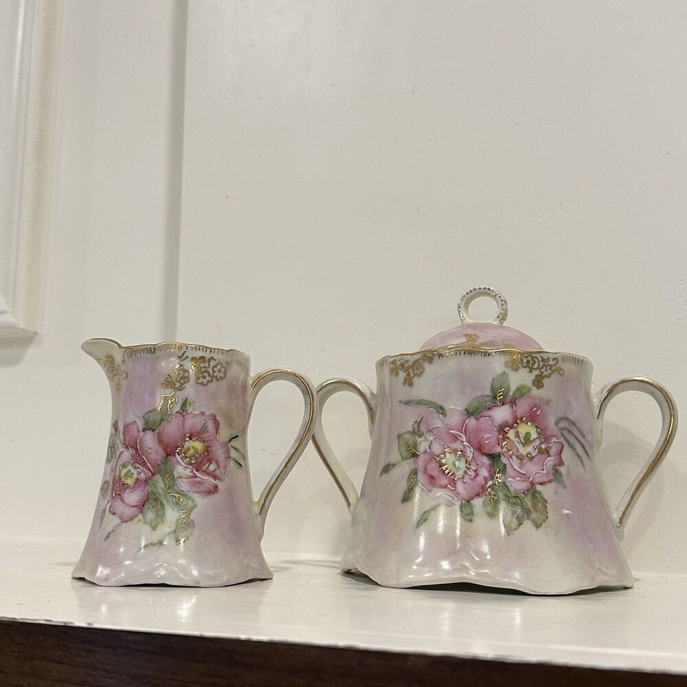 Hutschenreuther Germany Hand Painted Sugar & Creamer Set – Signed 1992 Floral - Picture 2 of 15